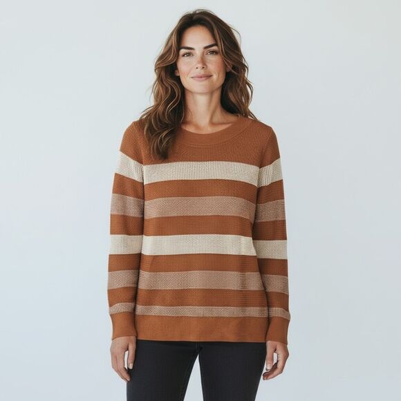 NWT Market & Spruce Sweater Women's XL Rust White Striped Tawnee Waffle Stitch - Picture 1 of 16